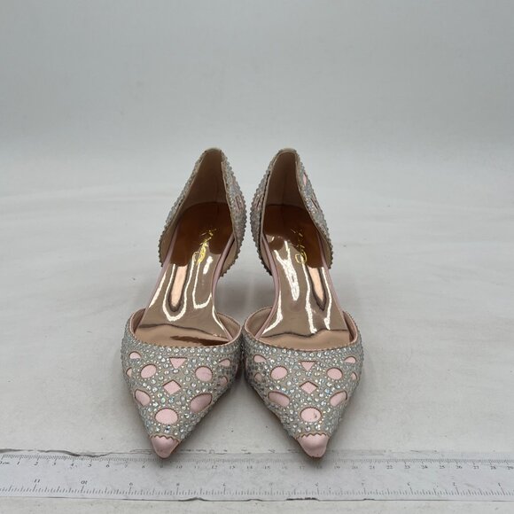 XYD Light Pink Elegant Pointed Toe D'Orsay Kitten Heel Rhinestone Stud Pumps - Picture 3 of 8